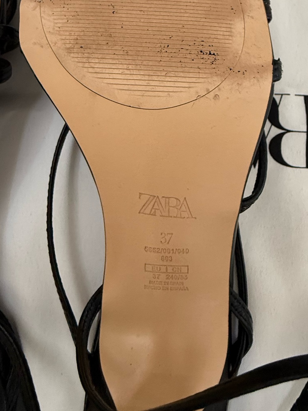 Zara Strappy Square-Toe Black Heeled Sandals, Size 6 1/2. Made in Spain - Picture 11 of 11